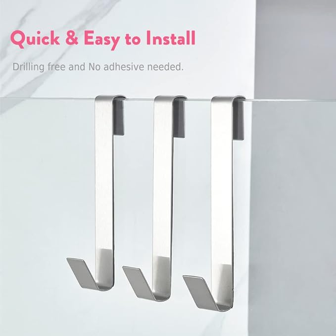Extended Shower Door Hooks 6.5 Inch, Over Shower Door Hook for Bathroom, Towel Hooks, Suit for Frameless Glass Shower Door 0.39" (10 mm) Stainless Steel Brushed, 3 Pack