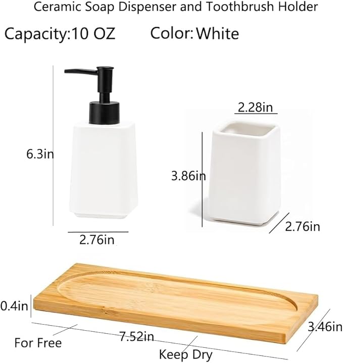 White Bathroom Accessories Set 2Pieces,Ceramic Soap Dispenser and Toothbrush Holder,Modern Decor Bath Set with Toothbrush Cup