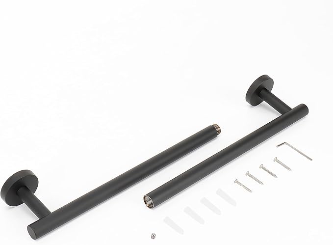 NearMoon Bath Towel Bar, Thicken Stainless Steel Shower Towel Rack Holder Wall Mounted for Bathroom, 24-lnch Overall Length-21-lnch Usable Hanging Space (2 Pack, Matte Black)