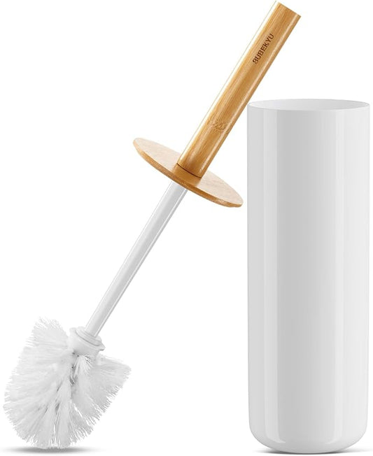 SUBEKYU Toilet Brush, Toilet Bowl Brush and Holder Set, Bathroom Toilet Bowl Cleaner Scrub Brush Set Scrubber for Deep Cleaning, White