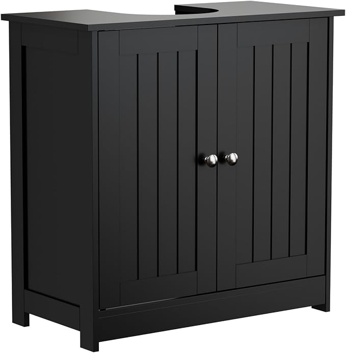Bonnlo Pedestal Sink Storage Cabinet, 24" Black Under Sink Bathroom Storage Cabinet with 2 Doors and Adjustable Shelf, Traditional Bathroom Space Saver Organizer for Small Spaces, Water-Resistant