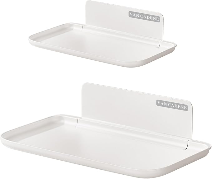 2-Pack Foldable Floating Shelves for Wall | No Drill White Wall Shelves | Small Floating Shelf for Bathroom, Bedroom, RV, KitchenAdhesive Shelves for Phones, Watches | Renter Friendly