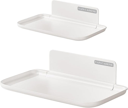 2-Pack Foldable Floating Shelves for Wall | No Drill White Wall Shelves | Small Floating Shelf for Bathroom, Bedroom, RV, KitchenAdhesive Shelves for Phones, Watches | Renter Friendly
