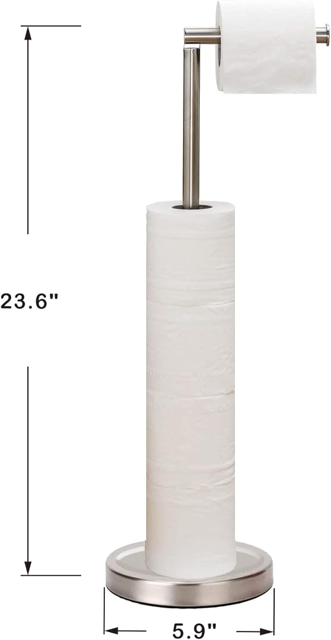 Songtec Toilet Paper Holder Stand, Sturdy Floor Standing Tissue Roll Holder for 5 Toilet Paper Rolls, Rust-Proof & Heavy Stainless Steel Base (Brushed Nickel)