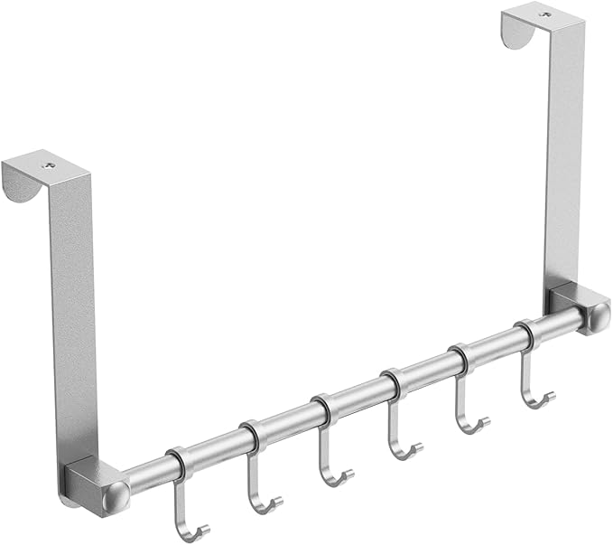 BOF Heavy Duty Over The Door Hooks, Moving 6 Door Hooks for Hanging, Over The Door Hanger Organizer for Bathroom,Silver