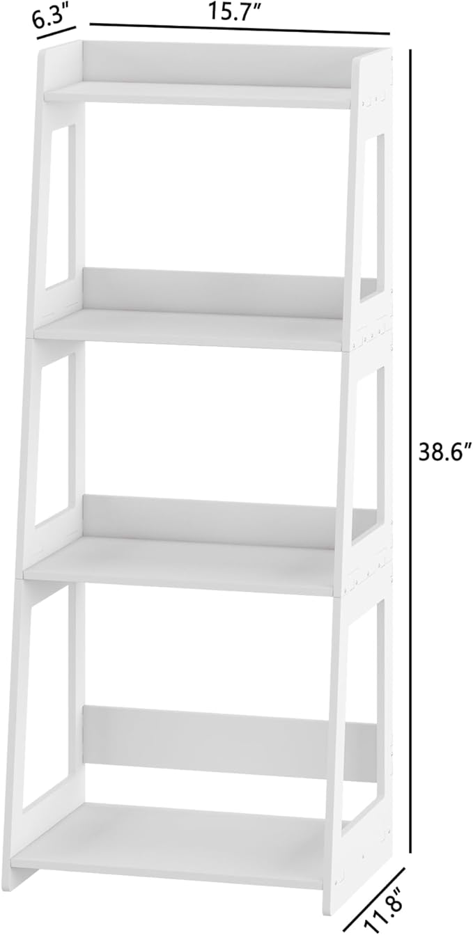 4-Tier Ladder Shelf, White Bathroom Shelves Freestanding Open Shelving Unit Bookshelf, Side End Table for Living Room Kitchen Bathroom(11.8”D x 15.7”W x 38.6”H)