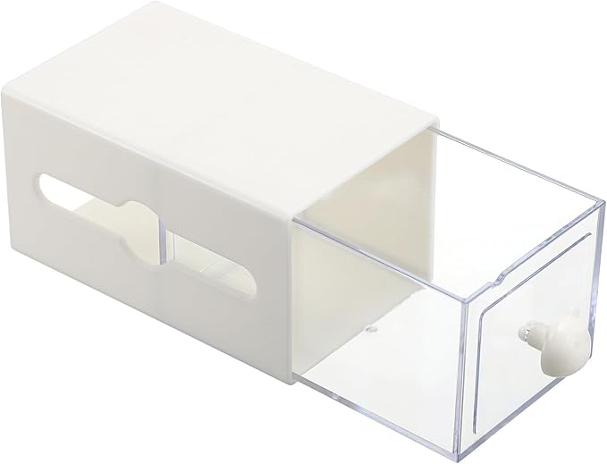 Qtip Holder Plastic Bathroom Dispenser Accessories Storage Canister Wall Mounted Apothecary Jar for Q-tip Cotton Swab Balls Pads Small Vanity Organizer with Double-sided Drawer