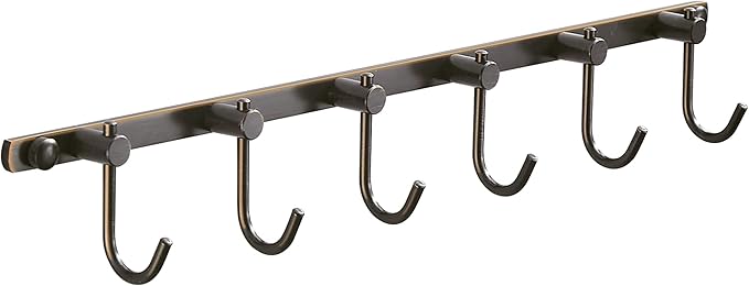 WINCASE Bronze Towel Hooks, Bathroom Rail Hook Rack Wall Mounted, Antique Oil Rubbed Brass Cloth Coat Rack with 6 Hooks Farmhouse