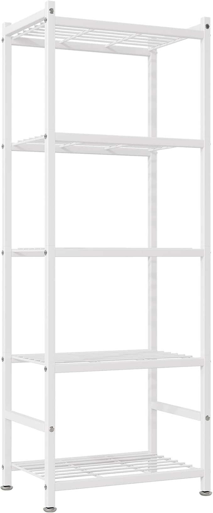 Small Storage Shelves, 5-Tier Metal Shelving Unit with Adjustable Feet, Compact Shelf Organizer for Garage, Kitchen, Pantry and Closet Organization, 11.8" x 17.7" x 56.3",White