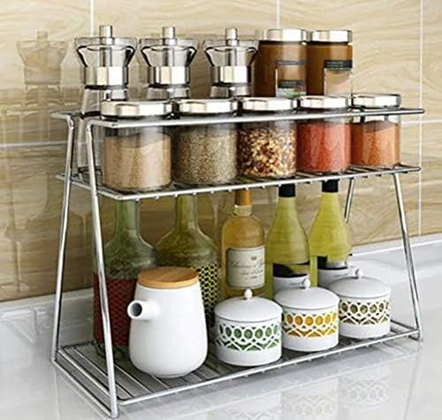Stainless Steel 2 Layer Kitchen Spice Rack| Modular Kitchen Storage Rack | Kitchen Organizer Multipurpose Storage Shelf/Rack, Silver