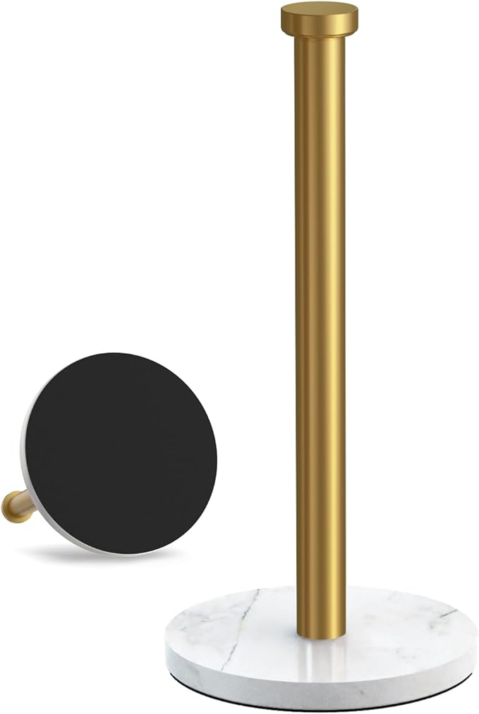 VEHHE Marble Paper Towel Holder for Kitchen Countertop, Standing Paper Towel Stand with Weighted Base & EVA Non-Slip Pad, for Bathroom or Kitchen (Gold)
