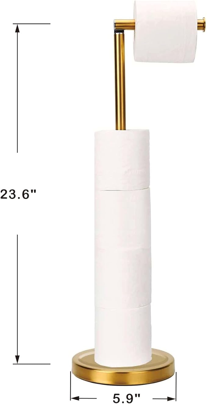 Songtec Gold Toilet Paper Holder Stand, Rust-Proof & Heavy Stainless Steel Base, Sturdy Free Standing for 5 Toilet Paper Rolls Max (Gold)