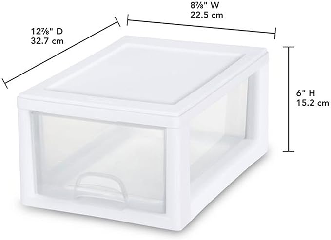 Sterilite 6-Pack Stacking Drawer, Clear Storage Closet Organizer, 6 Quart, White Frame - Stackable Plastic Drawers and Containers for Bedroom, Clothes, Dresser, Vanity, and Makeup Organization