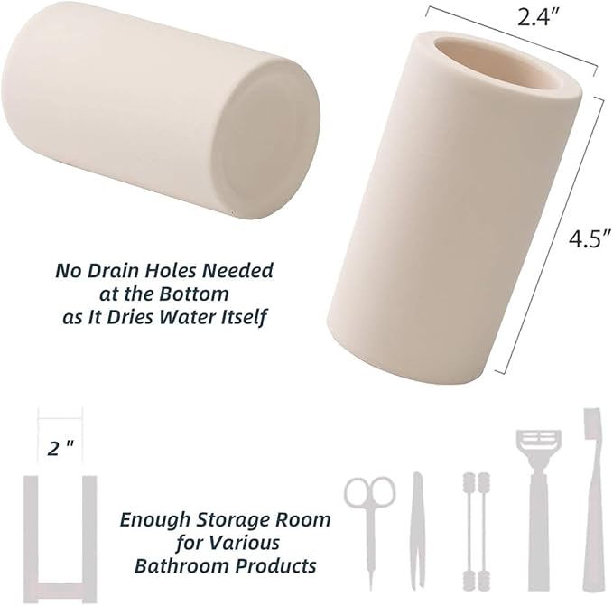Organic Diatomite Toothbrush Toothpaste Makeup Brushes Razors Holder Bathroom Countertop Organizer Stand Cup Organizer (Beige)