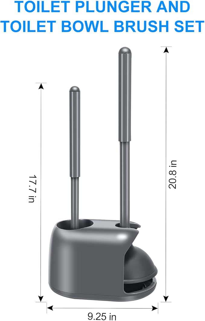 SetSail Toilet Brush and Plunger Set, 3 Pack Toilet Plungers for Bathroom with Holder Heavy Duty Toilet Bowl Brush and Holder Hidden for Deeply Cleaning - Gray