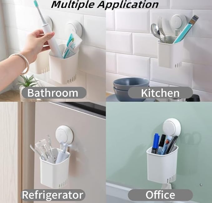 HOME&I Suction Cup Toothbrush Holder and Shower Caddy – Drill-Free, Removable, Powerful Suction Cup, Self-Draining Design for Bathroom & Kitchen – Holds Toothpaste, Razors, and Tableware