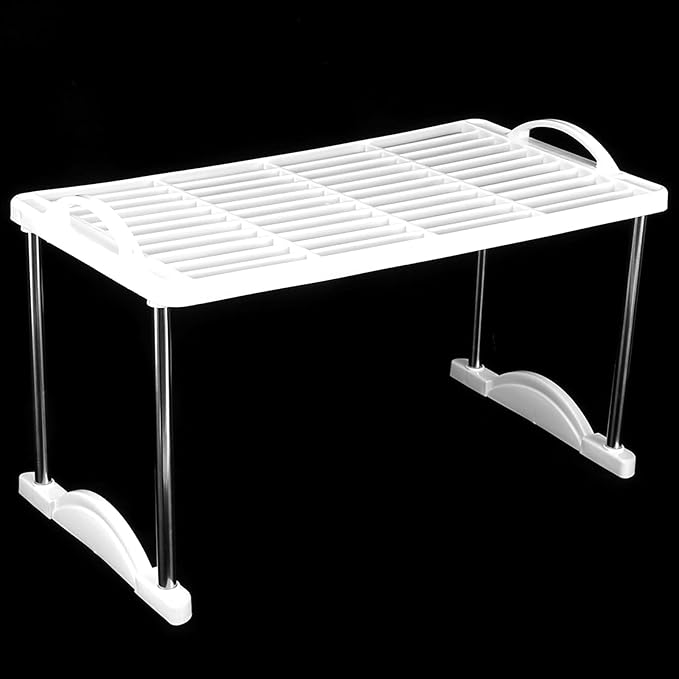 Storage Shelf Rack, Foldable Expandable Organizer Stand Holder for Kitchen Bathroom Cabinet Pantry Office Laundry Space Saving Storage Solution