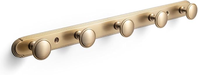 Goo-Ki Champagne Bronze Coat Rack Wall Mount with Orbit Rim Backplate, Modern Heavy Duty Zinc Alloy Coat Hooks, Soft Gold Hat and Towel Hanger Rail for Entryway, Bathroom and Mudroom (5 Hooks)