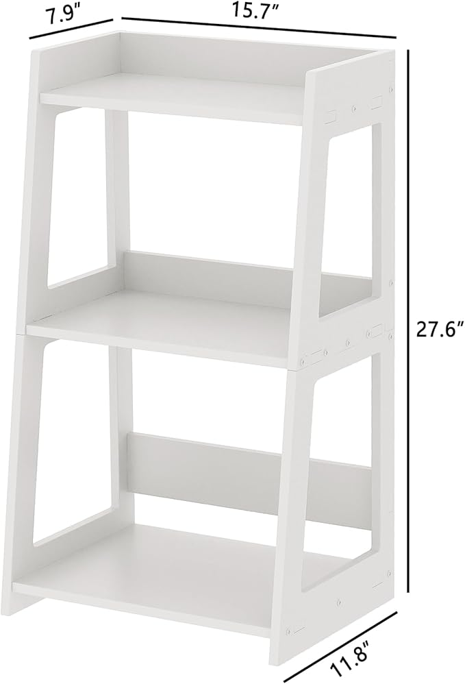 3-Tier Bathroom Ladder Shelf Freestanding, White Floor Shelves Open Shelving Unit, Small Bookshelf Nightstand for Home Study Laundry Room (11.8" D x 15.7" W x 27.6" H)