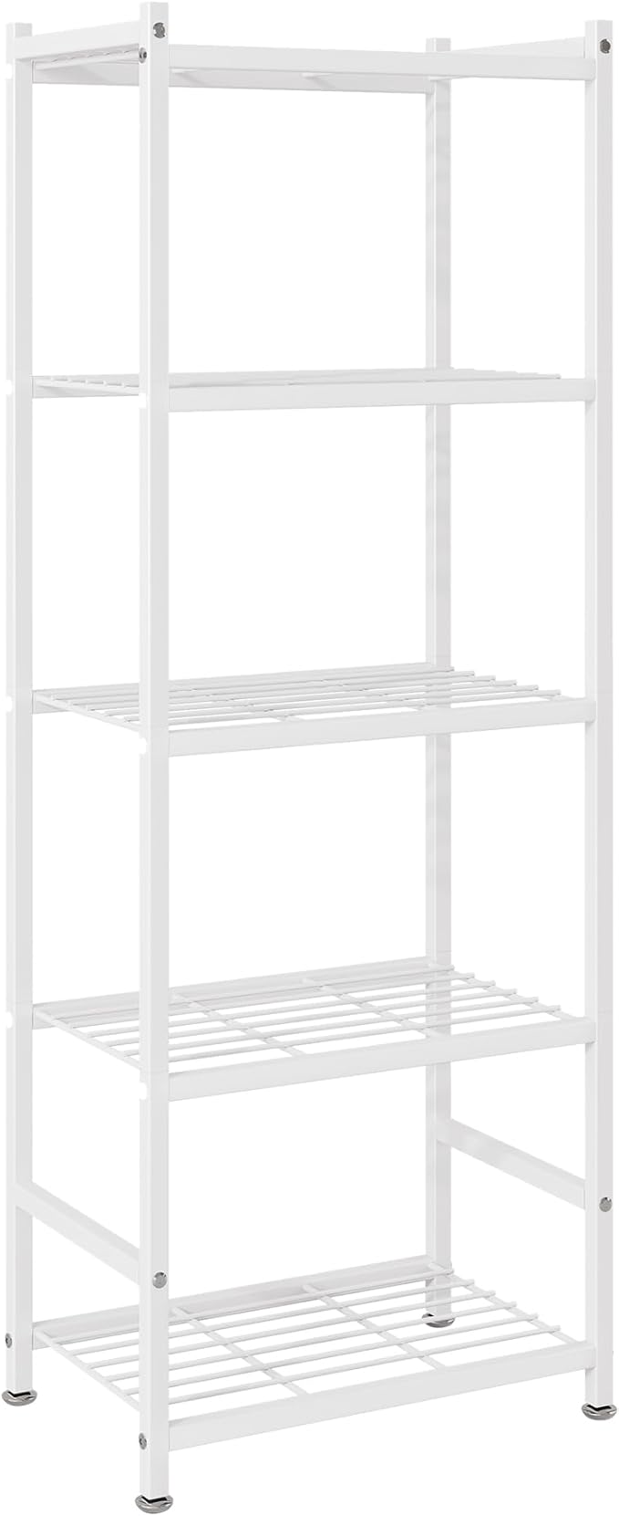 Small Storage Shelves, 5-Tier Metal Shelving Unit with Adjustable Feet, Compact Shelf Organizer for Garage, Kitchen, Pantry and Closet Organization, 11.8" x 17.7" x 56.3",White