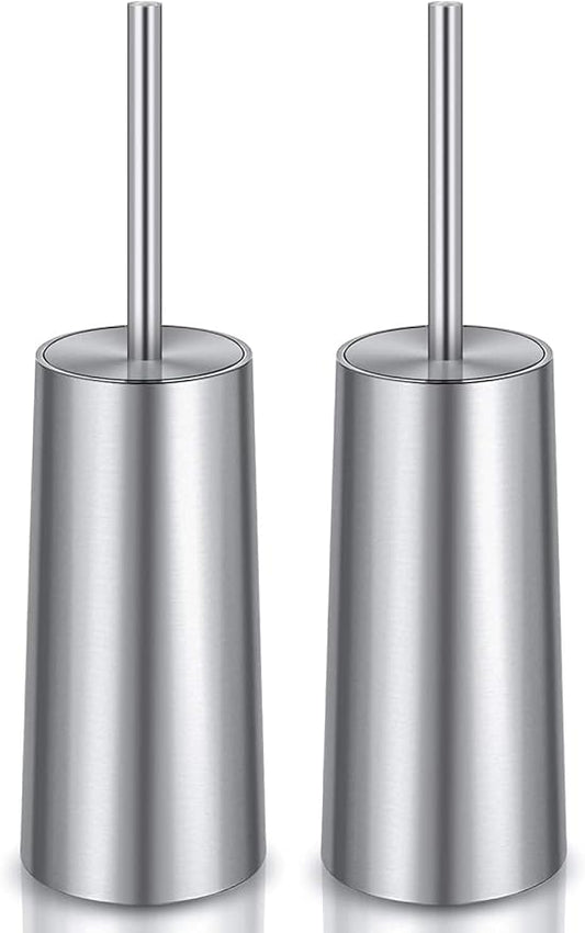 Toilet Brush and Holder, 2 Pack Toilet Brush with 304 Stainless Steel Long Handle, Toilet Bowl Brush for Bathroom Toilet-Ergonomic, Elegant,Durable (Silver)