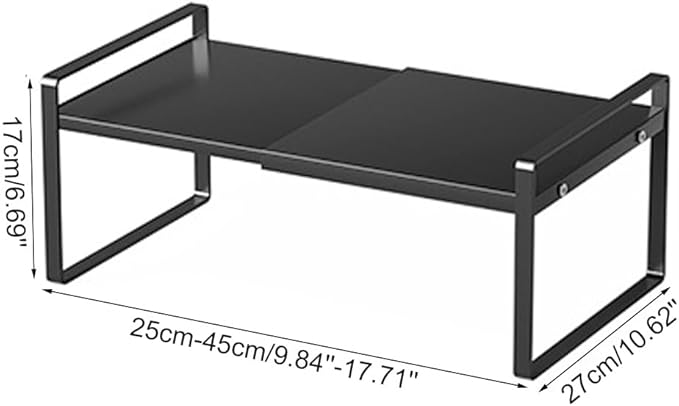 Expandable Cabinet Shelf Organizer Adjustable Storage Rack Stackable Metal Home Organization for Kitchen Pantry Spice Cupboard Under Sink Countertop - Black, 1 Pack