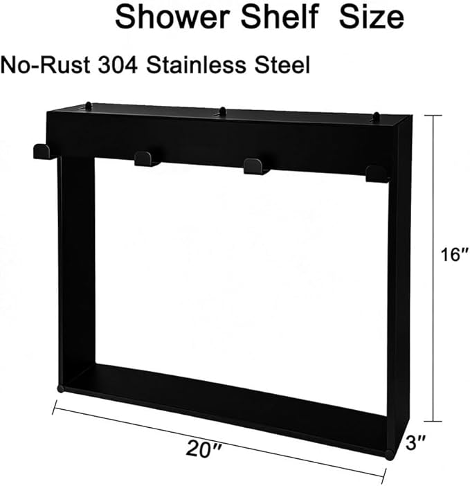 Over the Door Shower Caddy for Glass Door – 20"x16" Stainless Steel Hanging Shelf with Hooks, No-Drilling Frameless Shower Organizer, Rust-Proof Bathroom Storage for Towels & Toiletries