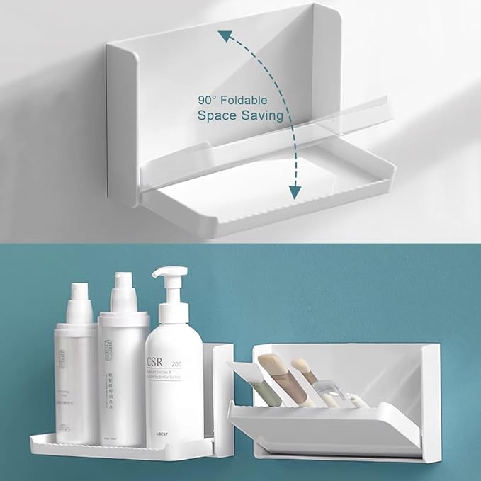 Small Floating Wall Shelf, Foldable Adhesive Mini Shelf for Phone, Remote, Earphone - Home, Office, White (1 Pcs)