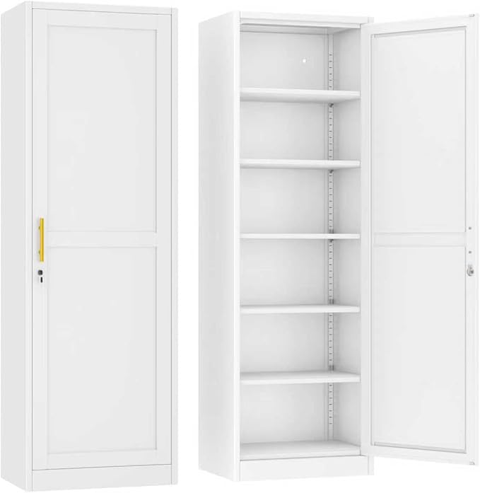 Ckzbx Metal Locker Tall Narrow Storage Cabinet, 67" H Locking Tool File Cabinets Snack Locker Organizer for School Classroom,Bedroom,Gym Home Office,Entryway and Hallway (20" W 1Door White)
