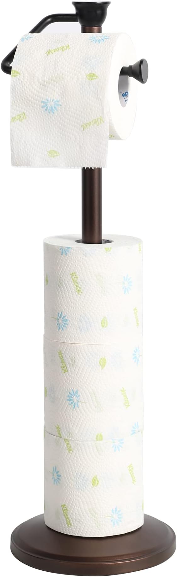 ZCCZ Toilet Paper Holder Stand, Freestanding Tissue Roll Dispenser with Reserve Storage, Bathroom Organizer for 5 Mega Rolls, Oil Rubbed Bronze Finish, Space-Saving Design for Modern Home Décor