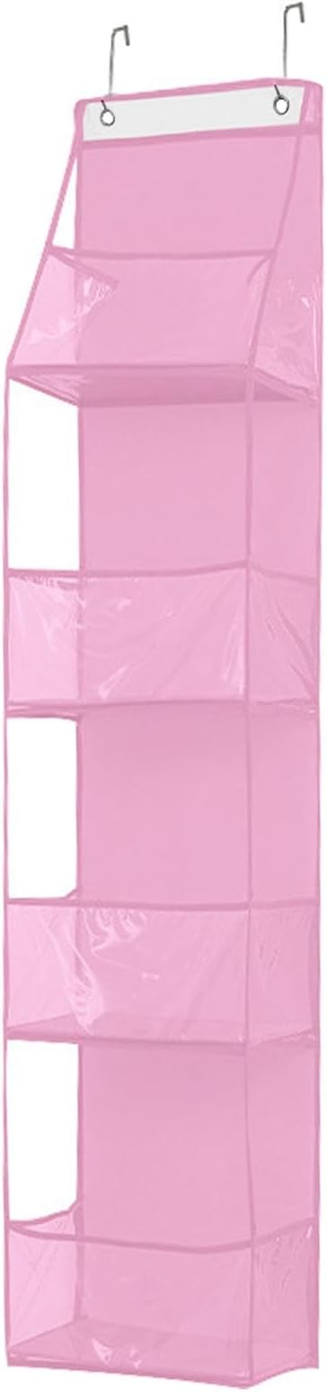 Hanging Closet Organizer, 4 Shelf Over The Door Organizer with 2 Hooks, Space Saving Behind The Door Storage Shelves for Pantry, Bathroom, Bedroom, Nursery(Color:Pink)