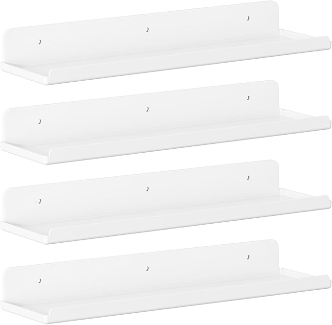 Lifewit Floating Shelves for Bathroom, Acrylic Wall Organizer for Perfume, Makeup, Figures, Nail Polish, Photo, Book, 14" Decor Display Rack for Nursery, Living Room, Bedroom, Kitchen, White, 2 Pack