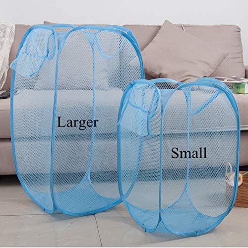 Portable Extra Large Rectangle Pop-Up Clothes Basket Tall Laundry Mesh Hamper With Handles Space Saving Storage Bin,Sky Blue