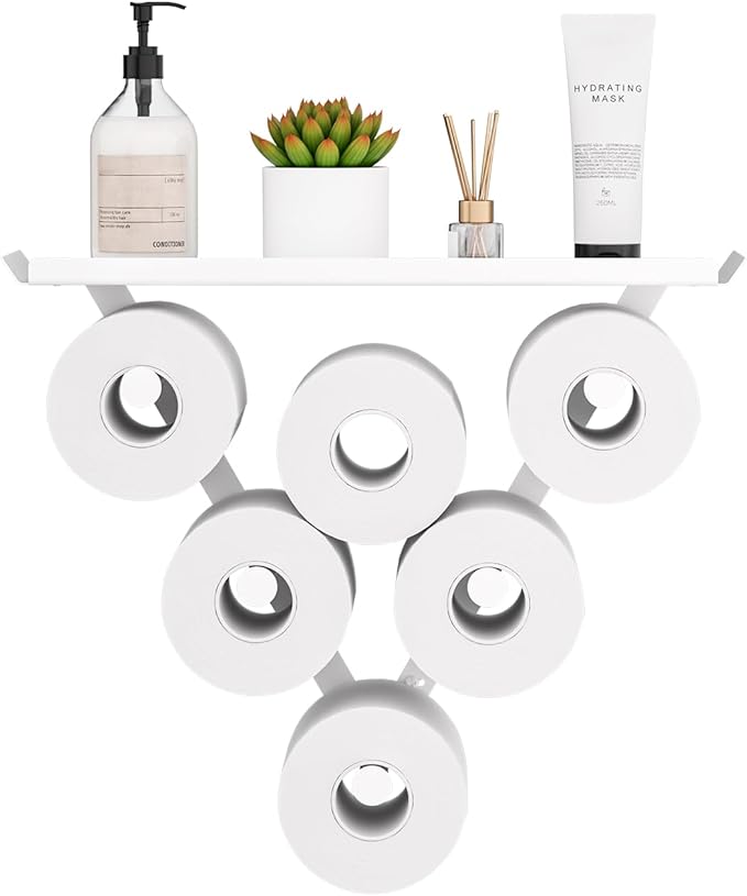 Toilet Paper Holder Rack, Funny Wall Mount Toilet Paper Storage for Extra 12 Rolls, Metal Wall Art Sculpture Bathroom Decor Tissue Holder Shelf (White)