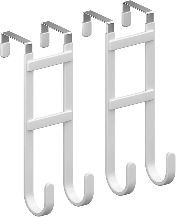 Over the Door Hanger Organizer, Heavy Duty Metal Door Hooks for Hanging, Double Hook Coat Rack with Rubber Coating, Slim Fit Towel Holder, Fits Interior Doors Up to 1 3/8"