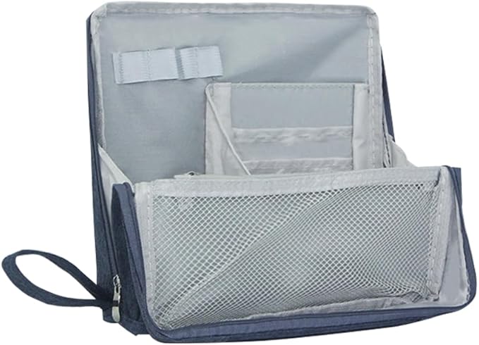 standing Makeup Bag, Compact Yet Spacious Cosmetic Organizer, Waterproof Toiletry Bag with Divider, Brush Holder, Upright Design & Phone/Mirror Holder, Portable Travel Case,blue