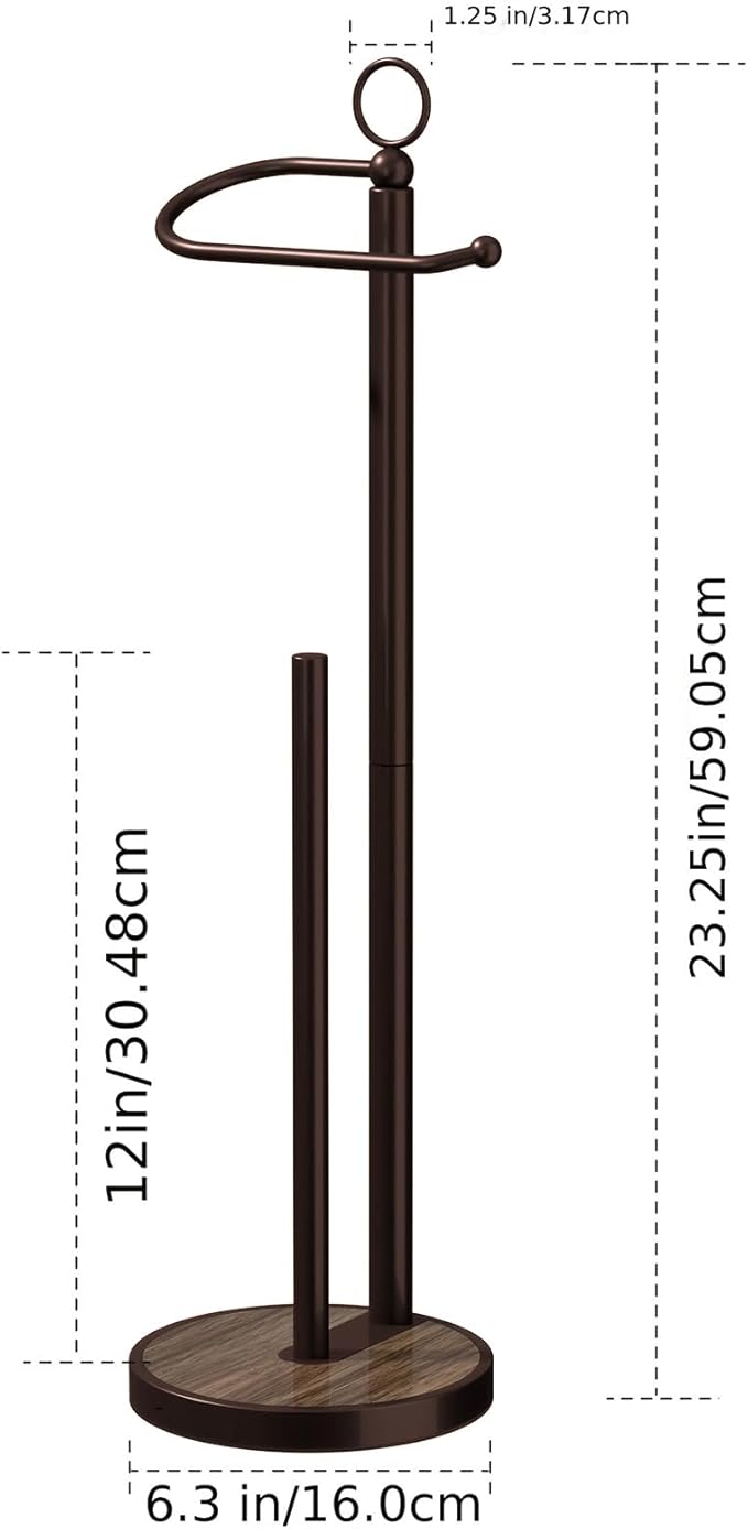 Toilet Paper Holder Free Standing with Storage 4 Rolls Stainless Steel Toilet Paper Holder Stand with Weighted Wood Grain Base Space-Saving Tissue Roll Holders for Bathroom Black & Bronze (Bronze)