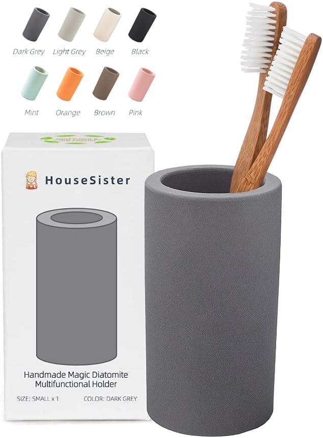 Organic Diatomite Toothbrush Toothpaste Makeup Brushes Razors Holder Grey Bathroom Countertop Organizer Stand Cup Organizer (Dark Grey)