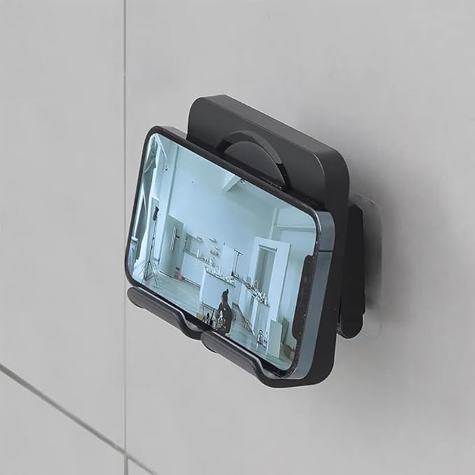 Wall Mount Shower Phone Holder with 3pcs Adhesive Stickers | Adjustable and Removable Phone Stand for Bathroom Kitchen | Cellphone Holder for iPhone Samsung Galaxy Tablet Switch - Black