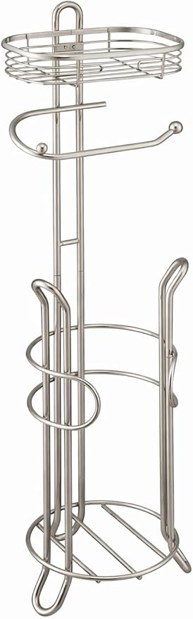 SunnyPoint Bathroom Heavyweight Toilet Tissue Paper Roll Storage Holder Stand with Reserve and Shelve, The Reserve Area Has Enough Space to Store Mega Rolls. (SN)
