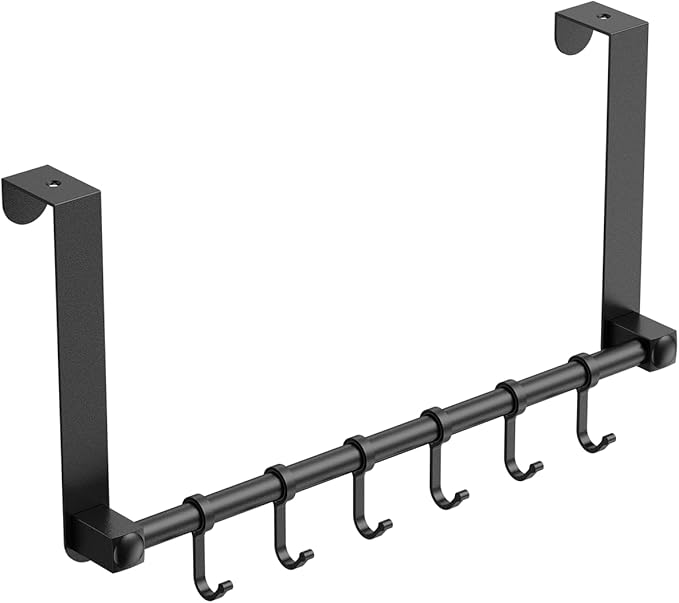 BOF Heavy Duty Over The Door Hooks, Moving 6 Door Hooks for Hanging, Over The Door Hanger Organizer for Bathroom,Black