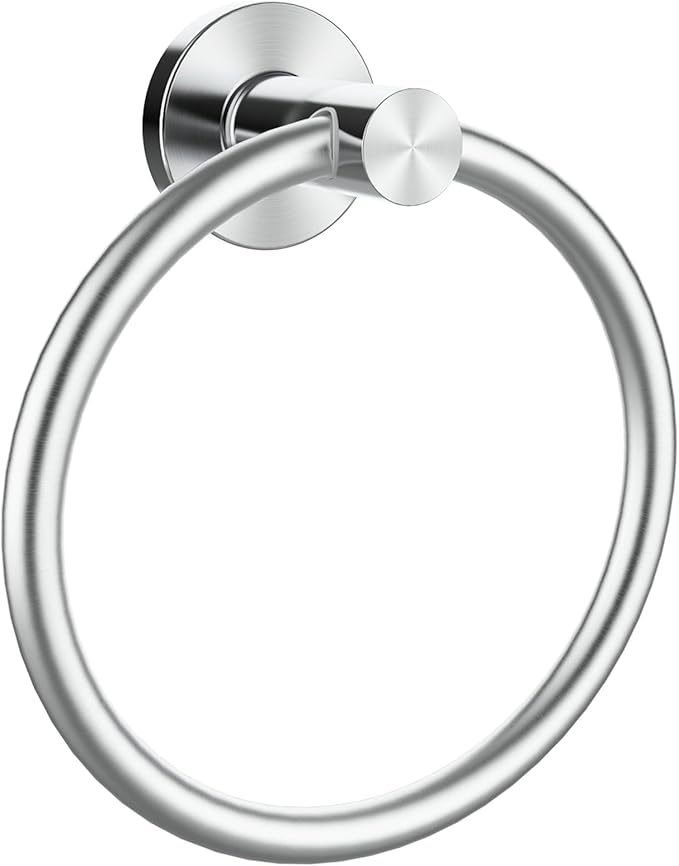 Brushed Silver Towel Ring, SUS304 Stainless Steel Hand Towel Holder for Bathroom Kitchen, Modern Style Towel Hanger, Thicken Ring Towel Holder, Towel Rack Round Wall Mounted (1, Brushed Silver)