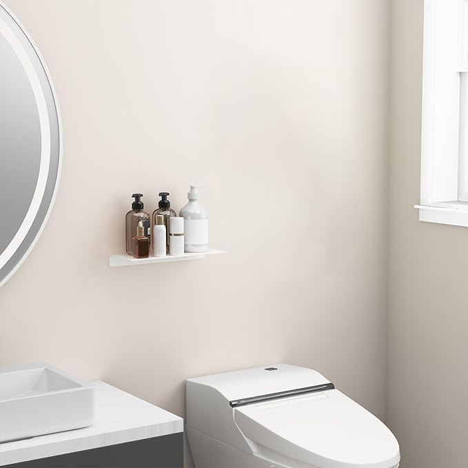 Danpoo 12 inch White Metal Wall Shelf Small Floating Shelf for Wall Organizer & Storage, Display Shelf for Bathroom, Living Room, Kitchen, Bedroom