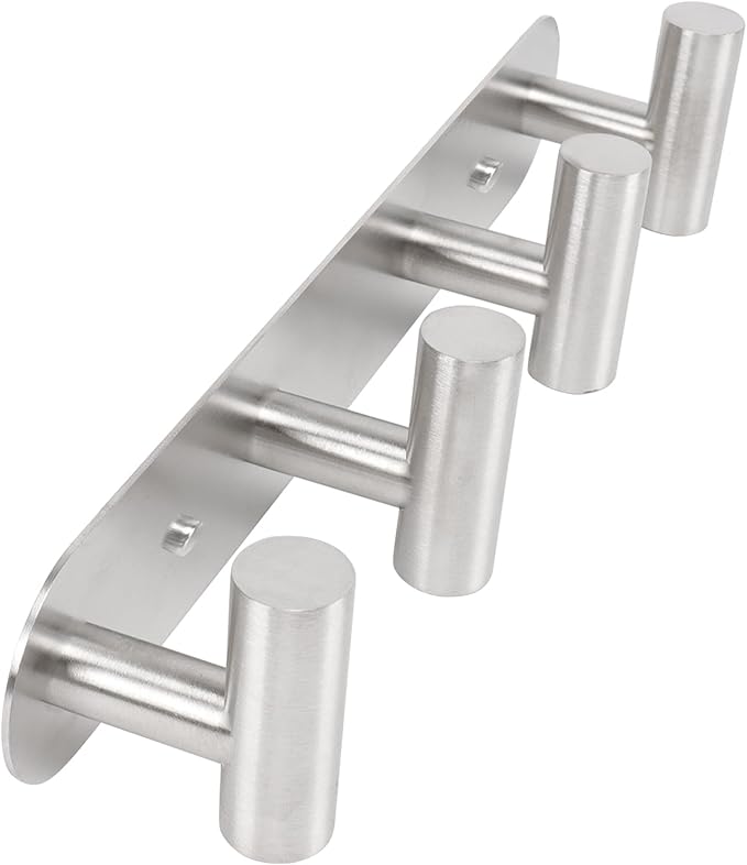 Coat Hook Rack, Wall Mounted Rack with 4 Hooks, Heavy Duty Towel Rack Wall Hooks for Hanging Jacket, Stainless Steel Coat Hanger for Bathroom Entryway Mudroom (Brushed Nickel)