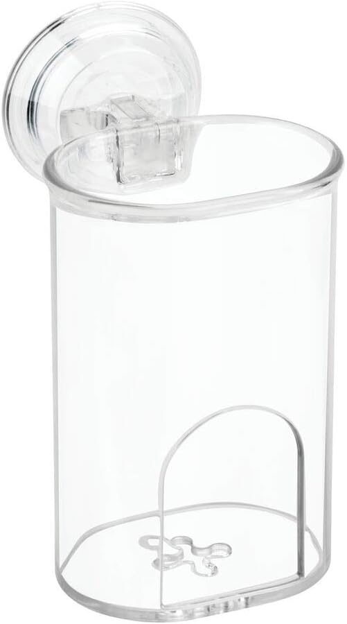 mDesign Compact Plastic Suction Storage Center for Bathroom Organization of Toothbrushes, Electric Toothbrushes, Razors - 2 Pack - Clear