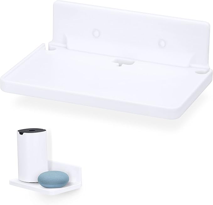 8” Shelf Wall Mount for Speakers, Security Cameras, Baby Monitors, Plants Toys & More, Floating Shelves, Adhesive & Screw-In (White) by Brainwavz