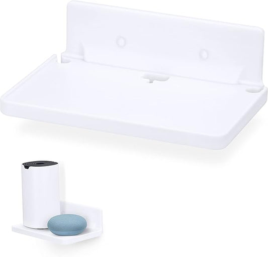 8” Shelf Wall Mount for Speakers, Security Cameras, Baby Monitors, Plants Toys & More, Floating Shelves, Adhesive & Screw-In (White) by Brainwavz