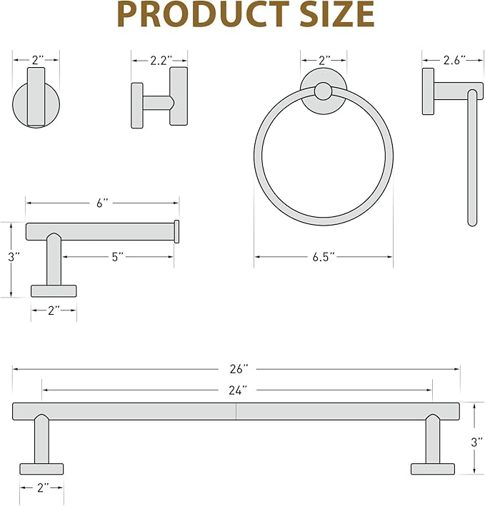 Luxbaro Brushed Gold Towel Bar 24 Inch (Total Length 26-Inch), Thicken Towel Rack for Bathroom Wall, SUS304 Stainless Steel Towel Rod, Modern Home Decor