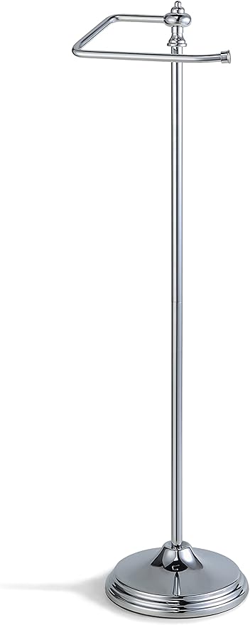 SunnyPoint Bathroom Free Standing Toilet Tissue Paper Roll Holder Stand with Reserve Function, Chrome Finish