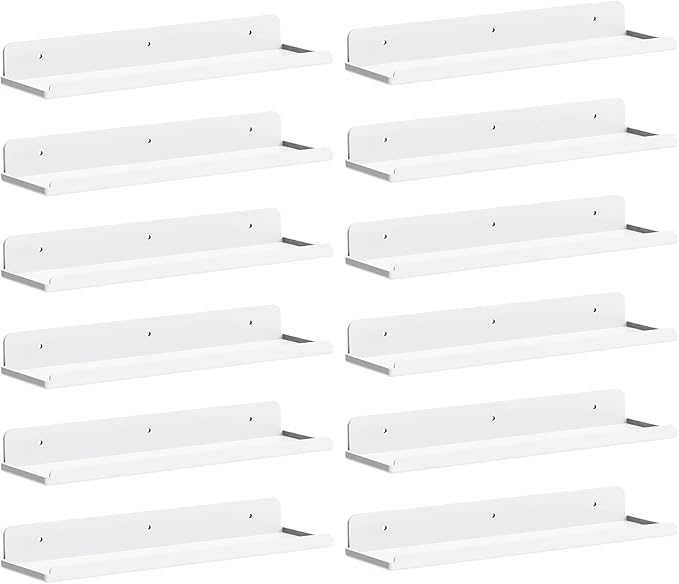 Lifewit Floating Shelves for Bathroom, Acrylic Wall Organizer for Perfume, Makeup, Figures, Nail Polish, Photo, Book, 14" Decor Display Rack for Nursery, Living Room, Bedroom, Kitchen, White, 12 Pack